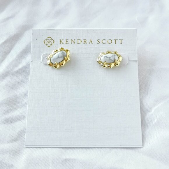 Kendra Scott Piper White Howlite Gold Stud Earrings - Picture 1 of 3